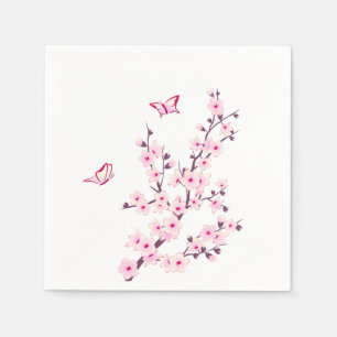 Serviettes En Papier Fleurs de cerisiers Floral rose blanc