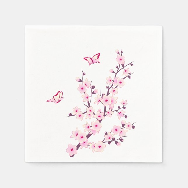 Serviettes En Papier Fleurs de cerisiers Floral rose blanc (Devant)