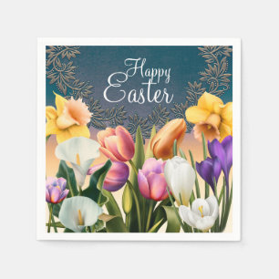 Serviettes En Papier Fleurs de printemps Cadre floral Élégant Chic Fête
