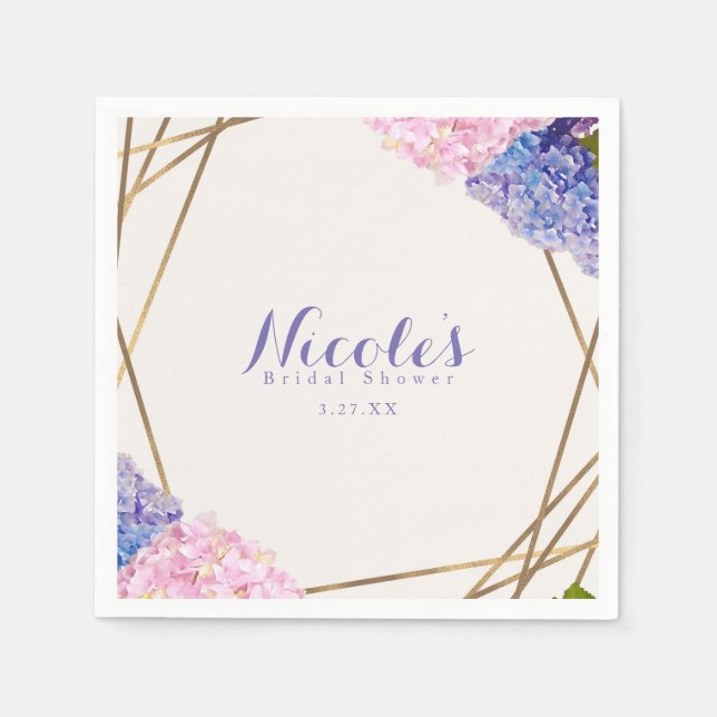 Serviettes En Papier Fleurs d'Hydrangea et mariage printemps or élégant (Devant)