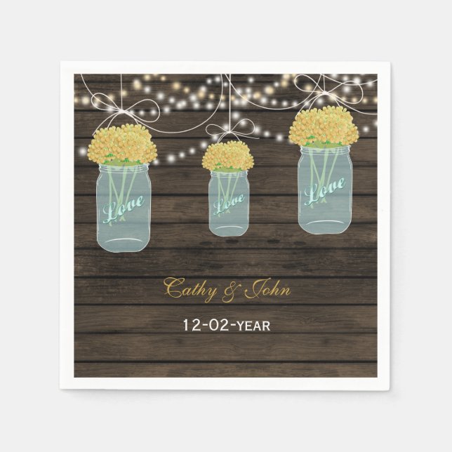 Serviettes En Papier fleurs jaunes masonjar mariage napkin (Devant)
