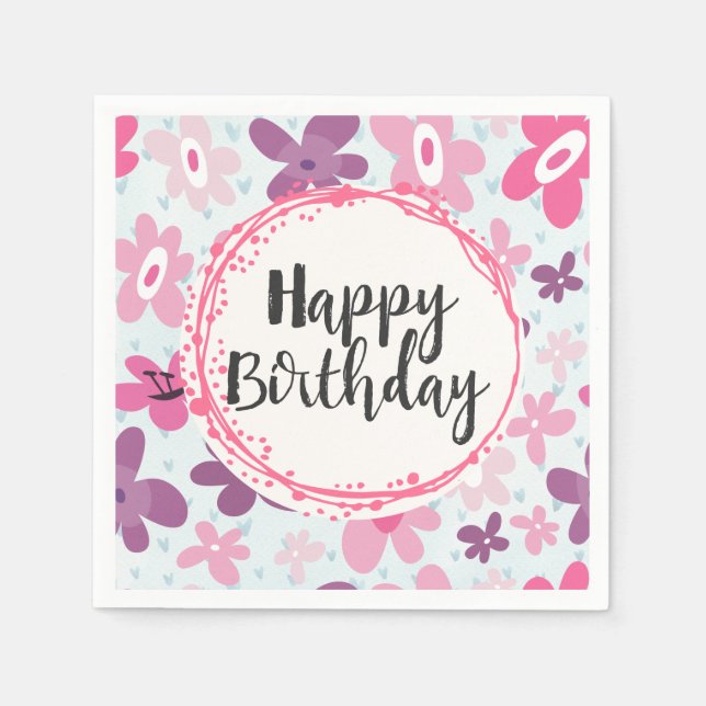 Serviettes En Papier Fleurs roses mignonnes Motif Whimsical Anniversair (Devant)