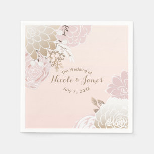 Serviettes En Papier Fleurs Vintage Rose et Or Botanique Rustique