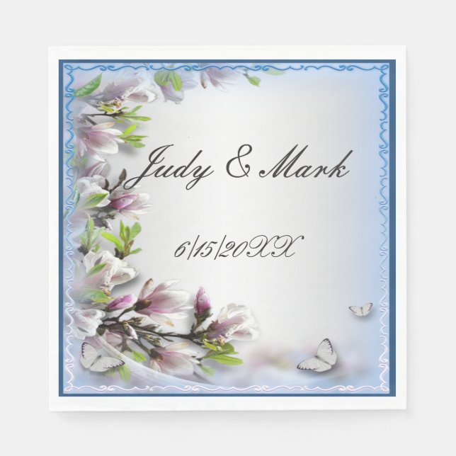 Serviettes en papier fleurs violettes et papillons (Devant)