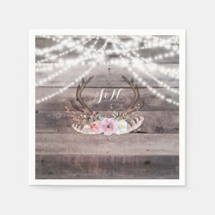 Serviettes En Papier Floral Deer Antlers & String Lights Rustic Party