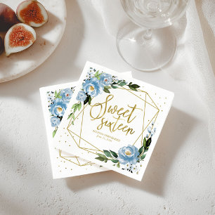 Serviettes en papier Florales Bleu Poussiéreux ave