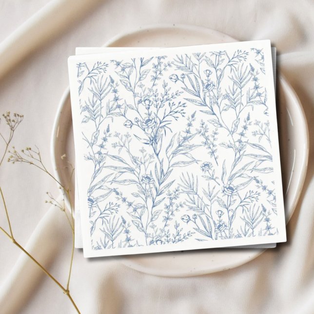 Serviettes en papier florales bleues et blanches d (Dainty Blue & White Floral Paper Cocktail Napkins
)
