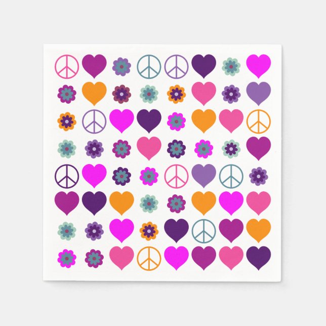 Serviettes En Papier Flower Power Heart Peace Motif + votre backgr. (Devant)