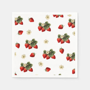 Serviettes en papier fraise aux fleurs sur blanc