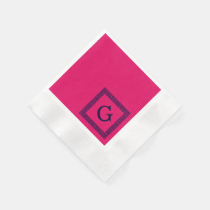 Serviettes En Papier Framboise, Clé grecque bleue marine #1 Monogramme 