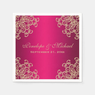 Serviettes En Papier Fuchsia et Mariage de style indien Gold