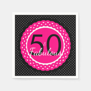 Serviettes En Papier Fuchsia et Noir 50 ans et Incroyable Fête d'Annive