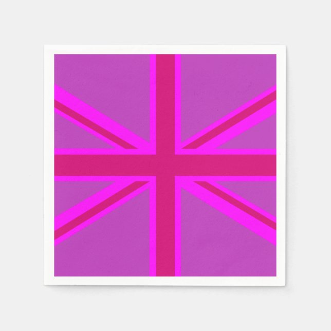 Serviettes En Papier Fushia Union Jack rose chaud (Devant)