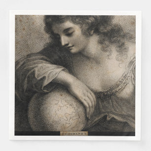 Serviettes En Papier Géographie Portrait féminin Globe Engrave Vintag