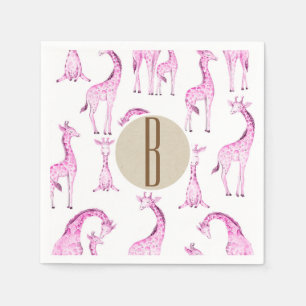 Serviettes En Papier Girafes Roses Baby Shower Monogramme Lettre Initia