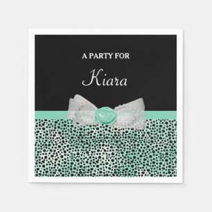 Serviettes En Papier Girl Mint Green Cheetah Imprimer Cute Bow et nom
