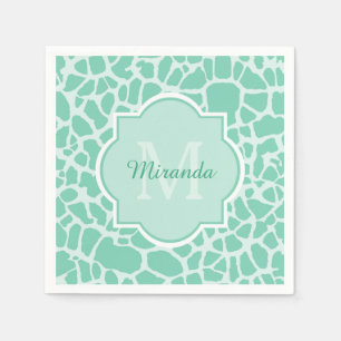 Serviettes En Papier Girly Mint Green Giraffe Imprimer Monogramme et no
