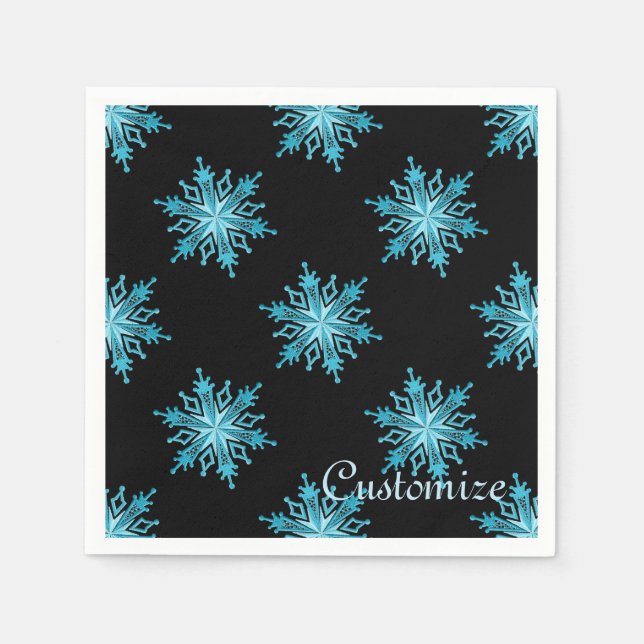 Serviettes En Papier Glacée Blue Snowflake Holiday Naples (Devant)
