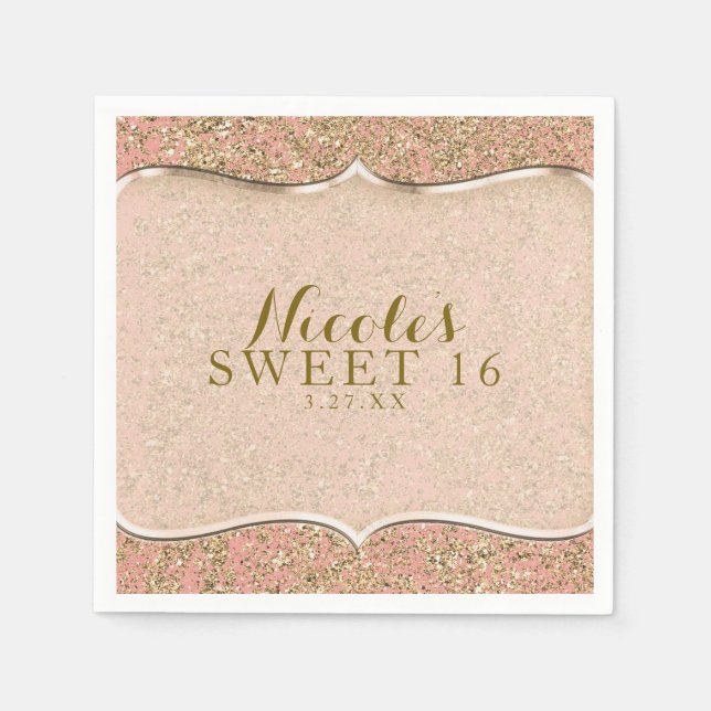 Serviettes En Papier Glam Parties scintillant rose et or fête d'anniver (Devant)