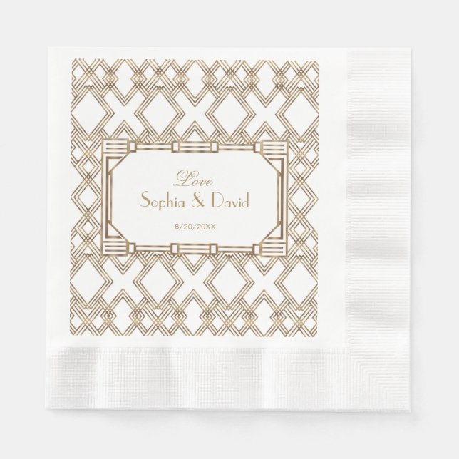 Serviettes En Papier Glam White Gold Great Gatsby Mariage (Devant)