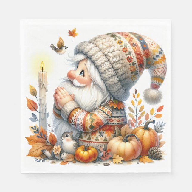Serviettes en papier Gnome de Thanksgiving (Devant)
