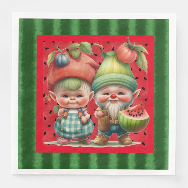 Serviettes en papier Gnomes pastèque (Devant)