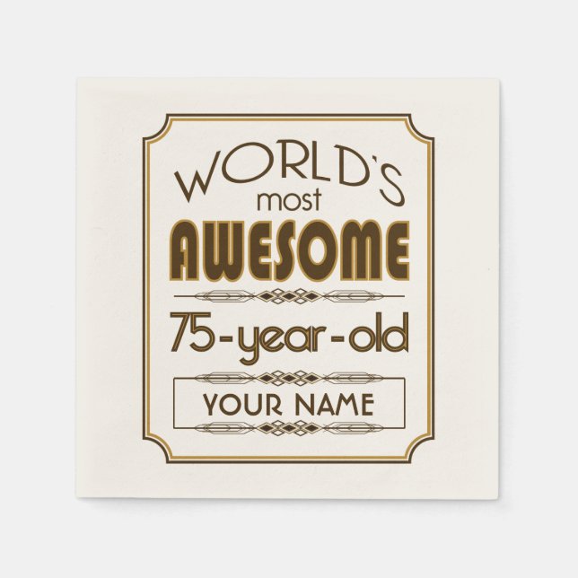 Serviettes En Papier Gold 75th Birthday Celebration World Meilleur Fabu (Devant)