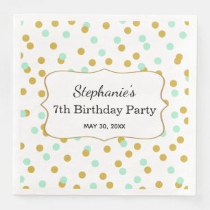 Serviettes En Papier Gold et Mint Green Confetti fête d'anniversaire
