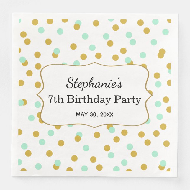 Serviettes En Papier Gold et Mint Green Confetti fête d'anniversaire (Devant)