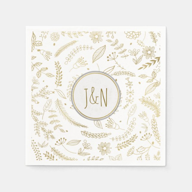 Serviettes En Papier Gold Floral Feuille Rustic Wedding Réception (Devant)