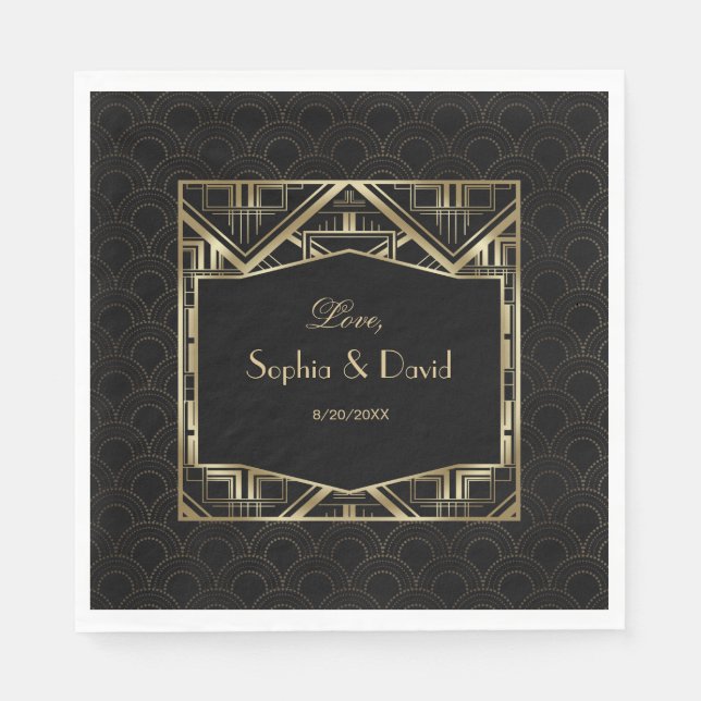 Serviettes En Papier Gold Great Gatsby Art Déco Style Mariage (Devant)