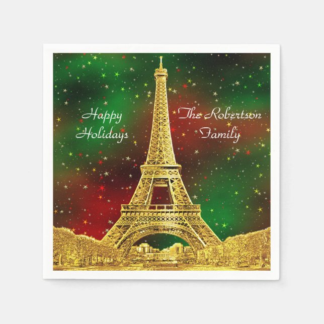Serviettes En Papier Gold Paris Skyline #2 Christmas Starry (Devant)