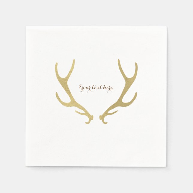 Serviettes En Papier Gold Rustic Antlers Woodsy Glam Party (Devant)