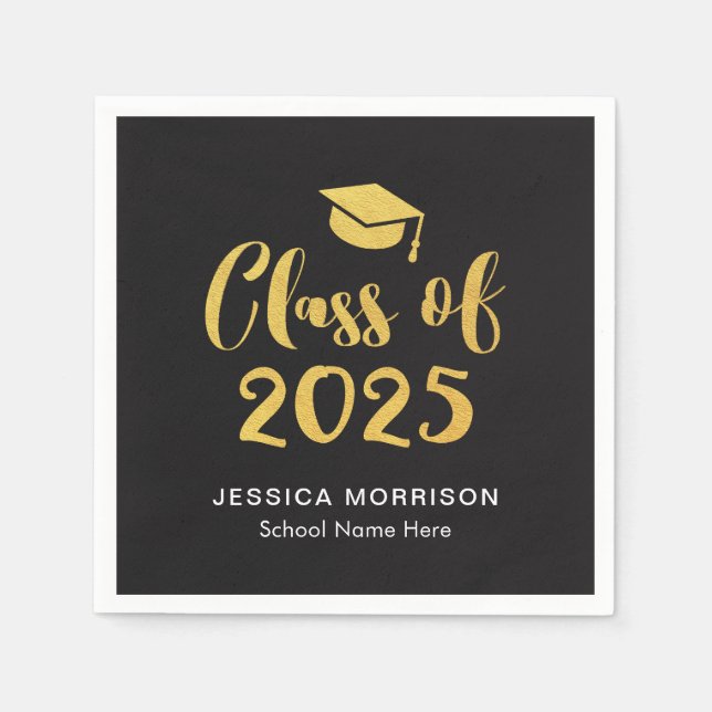 Serviettes En Papier Gold Script Class of 2025 Graduation Party (Devant)