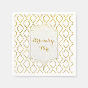 Serviettes En Papier Gold & White Elegant Marocain Personnalisé Mariage