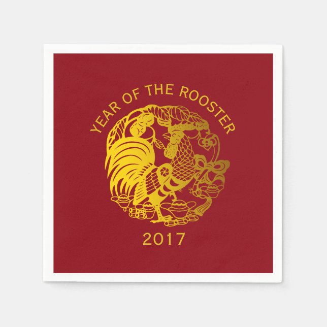 Serviettes En Papier Golden Zodiac 2017 Rooster Année papier serviette (Devant)