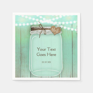 Serviettes En Papier Grand Mason Jar & Lumières Mint Rustique Mariage