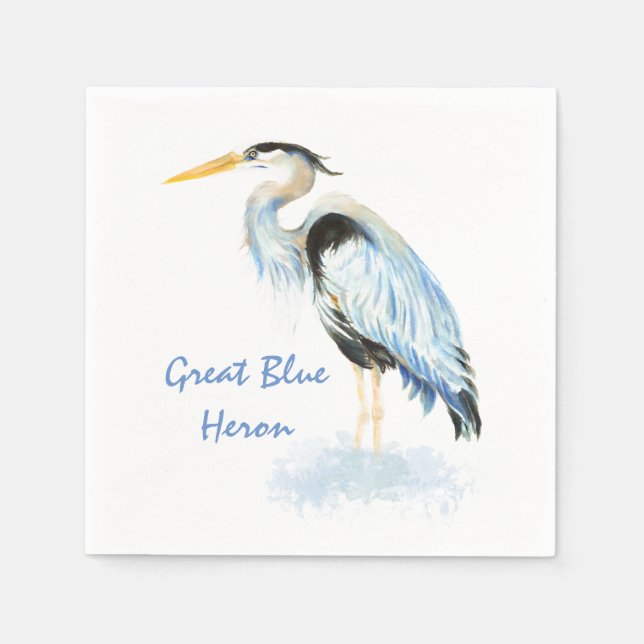 Serviettes En Papier Great Blue Heron Aquarelle Oiseau Art Zones humide (Devant)