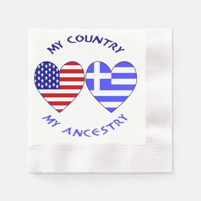 Serviettes En Papier Grèce USA Coeur Drapeau Mon pays Mon ancêtre (Devant)