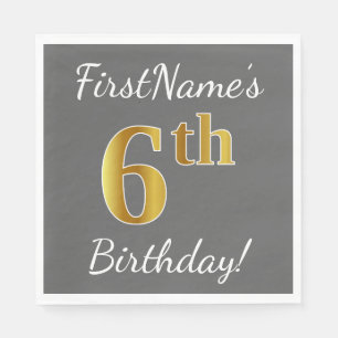 Serviettes En Papier Grey, Faux Gold 6e anniversaire + Nom personnalisé