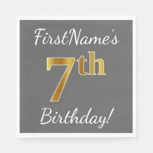 Serviettes En Papier Grey, Faux Gold 7e anniversaire + Nom personnalisé