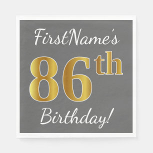 Serviettes En Papier Grey, Faux Gold 86e anniversaire + Nom personnalis