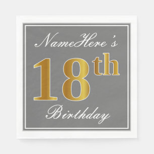 Serviettes En Papier Gris élégant, anniversaire d'or de Faux 18ème ;
