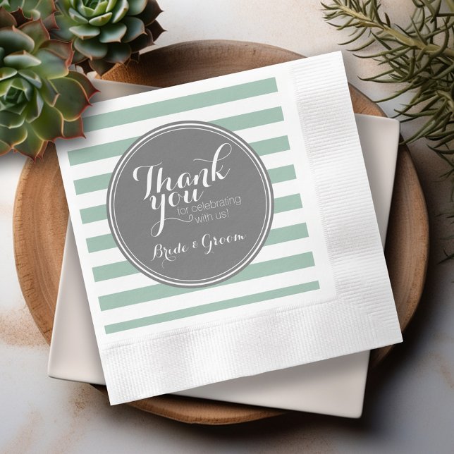 Serviettes En Papier Gris et menthe - Merci Mariage mariée (Personalized Wedding Thank You Napkins)