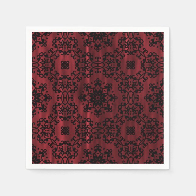 Serviettes En Papier Grunge gothique rouge foncé et noir géométrique (Devant)