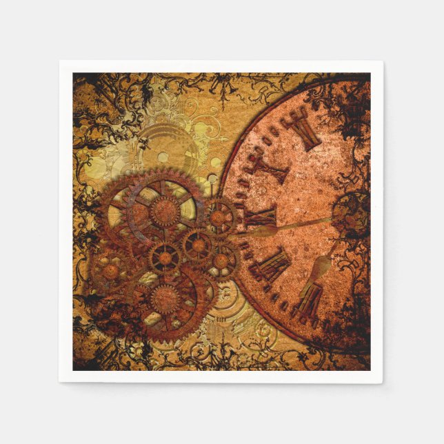 Serviettes En Papier Grunge Steampunk Équipement et horloge (Devant)