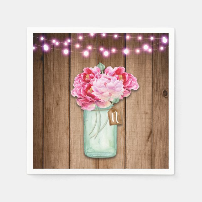 Serviettes En Papier Guirlande de lumières roses et fleurs en pots Maso (Devant)