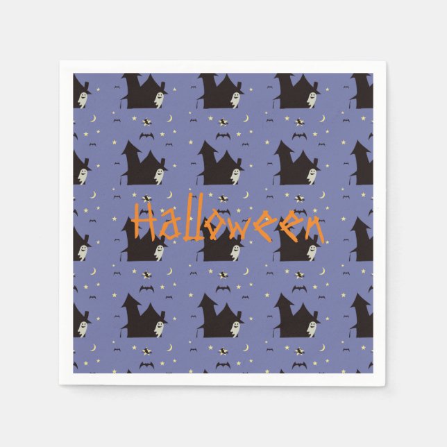 Serviettes En Papier Halloween avec fantômes sorcières et chauves-souri (Devant)