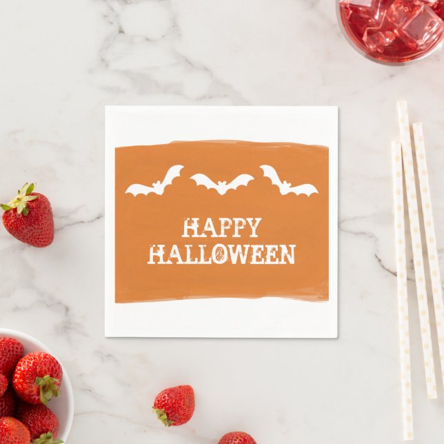 Serviettes En Papier Halloween Bats d'aquarelle blanche orange (En situation)