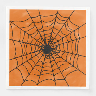 Serviettes En Papier Halloween Spider web avec Spider sur Orange